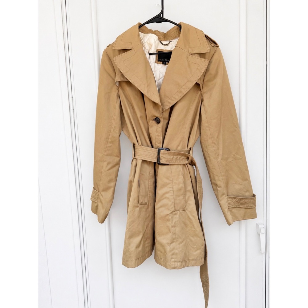 Banana Republic Khaki Tan Belted Quilted Lining Trench Coat XL Womens Classic